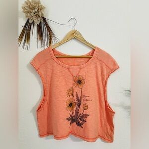 American Eagle Sleeveless Orange Graphic Tee Top Large